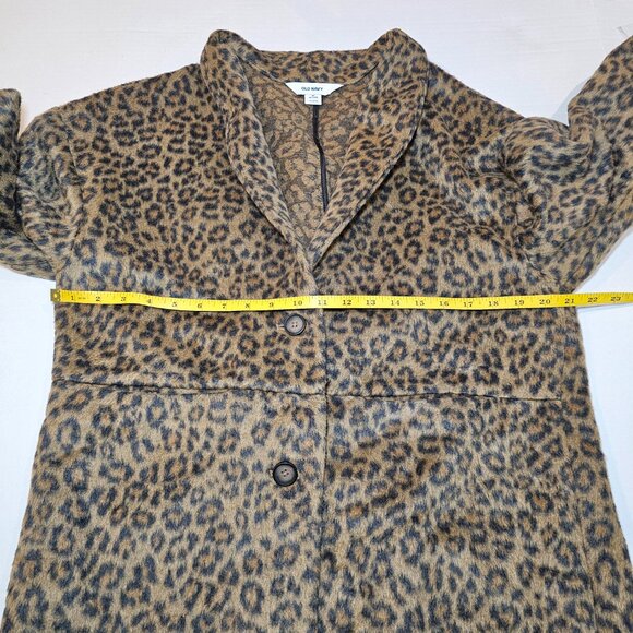 Old Navy Leopard Print Long Line Cardigan Coat Wool Blend Buttoned Unlined MP - Picture 11 of 14